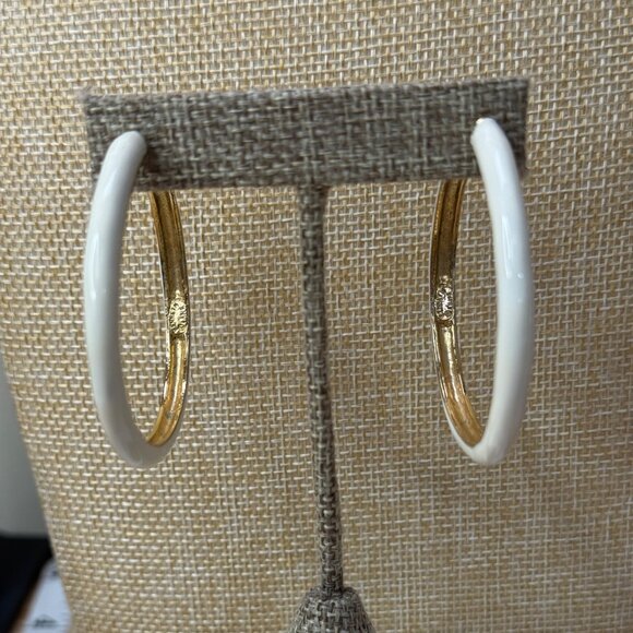 Kenneth Lane Gold & Ivory Hoop Earrings 2" Diameter Elegant Design Womens - Picture 7 of 15